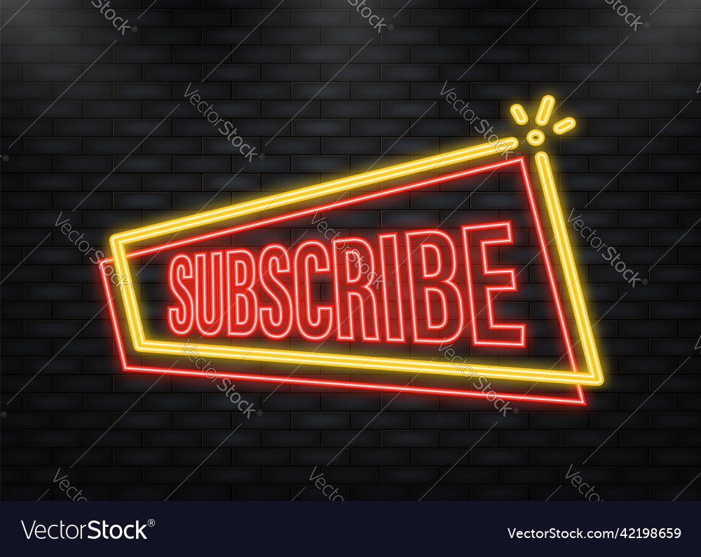 Neon icon with red subscribe button vector image Neon icon with red subscribe button