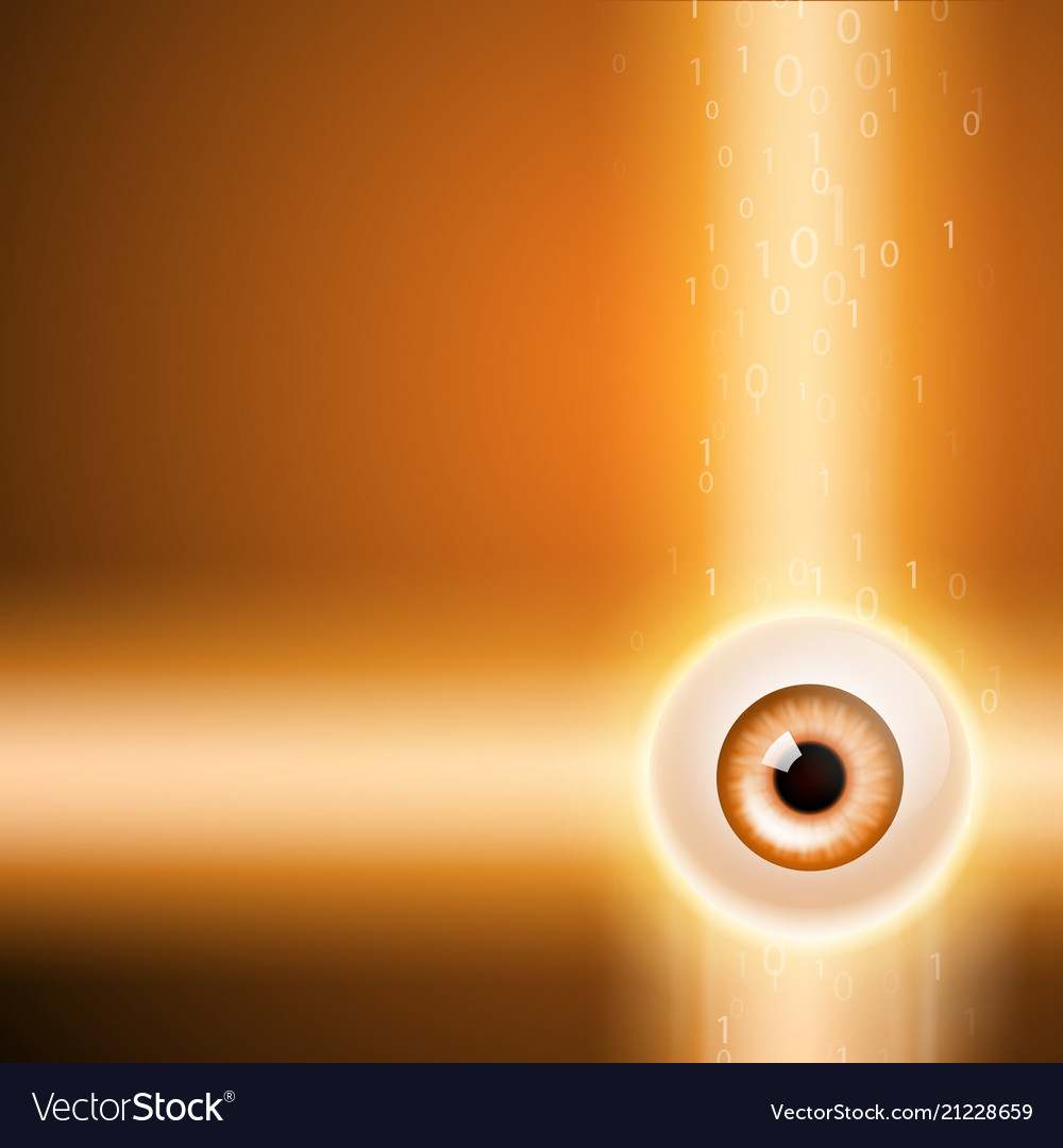 Orange background with eye and binary code vector image Orange background with eye and binary code