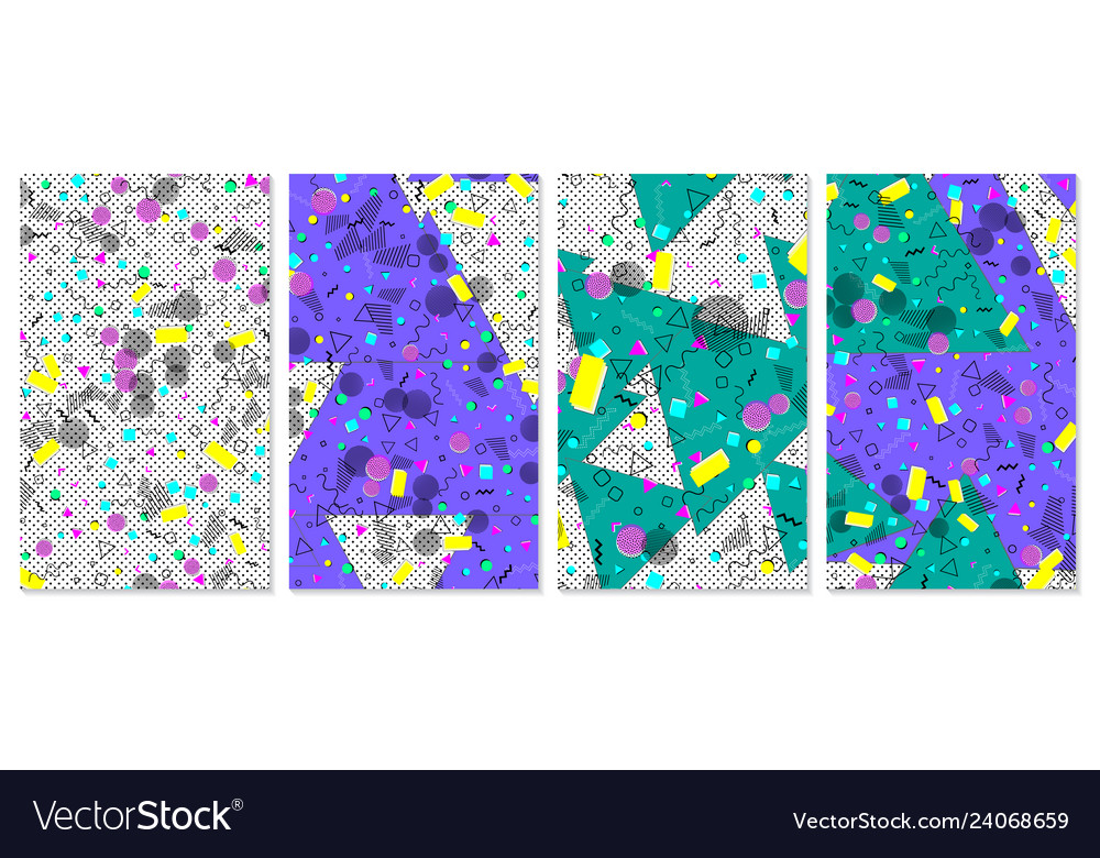 Pop art color background set of memphis pattern vector image Pop art color background set of memphis pattern