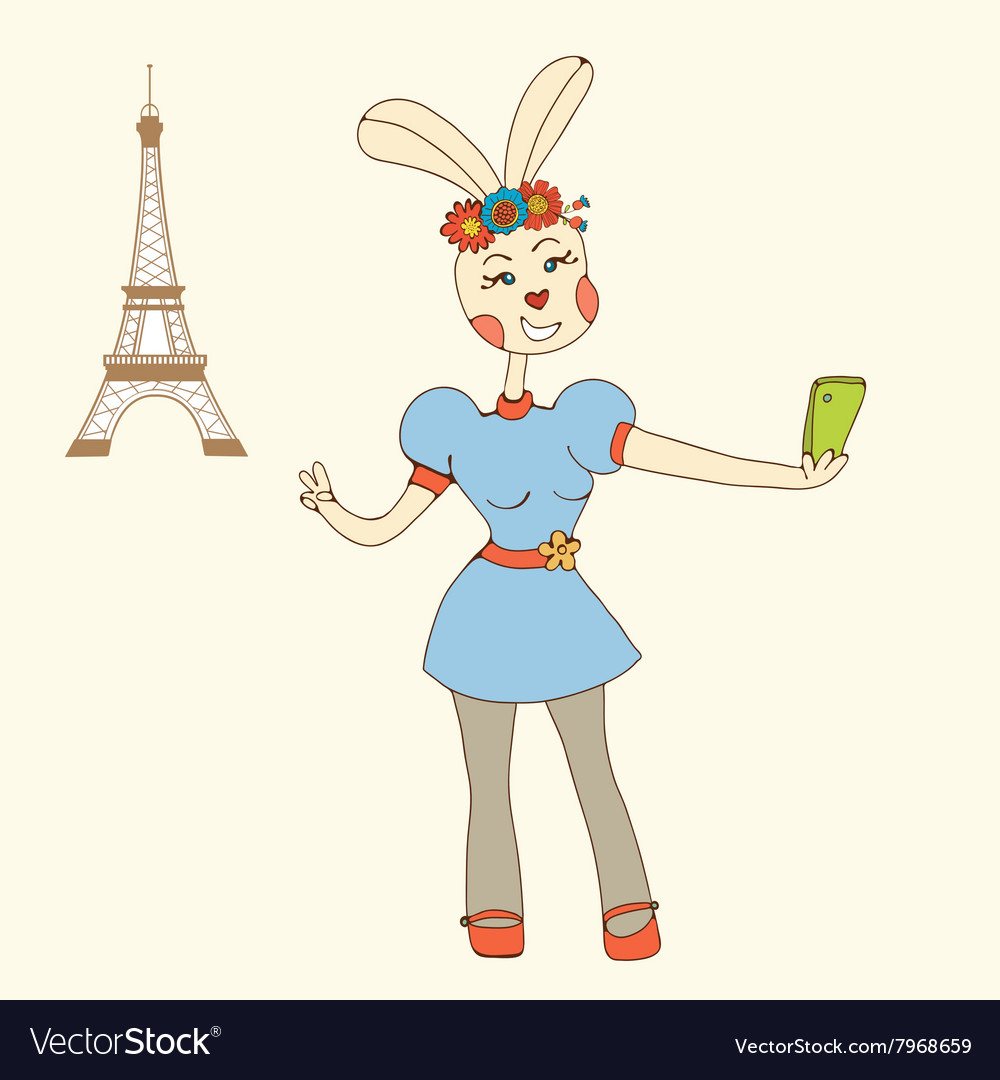 Sexy rabbit girl taking selfie photo on smart Vector Image