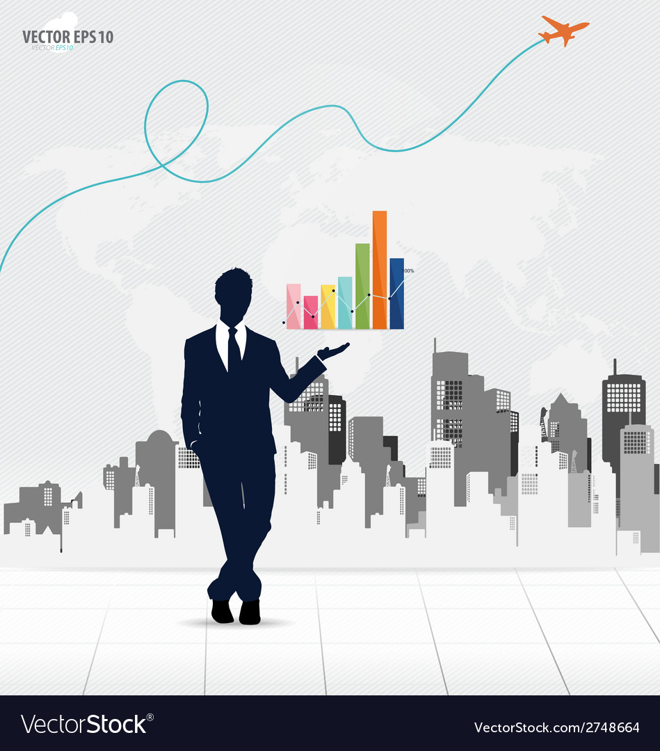 Businessman showing graph with building background