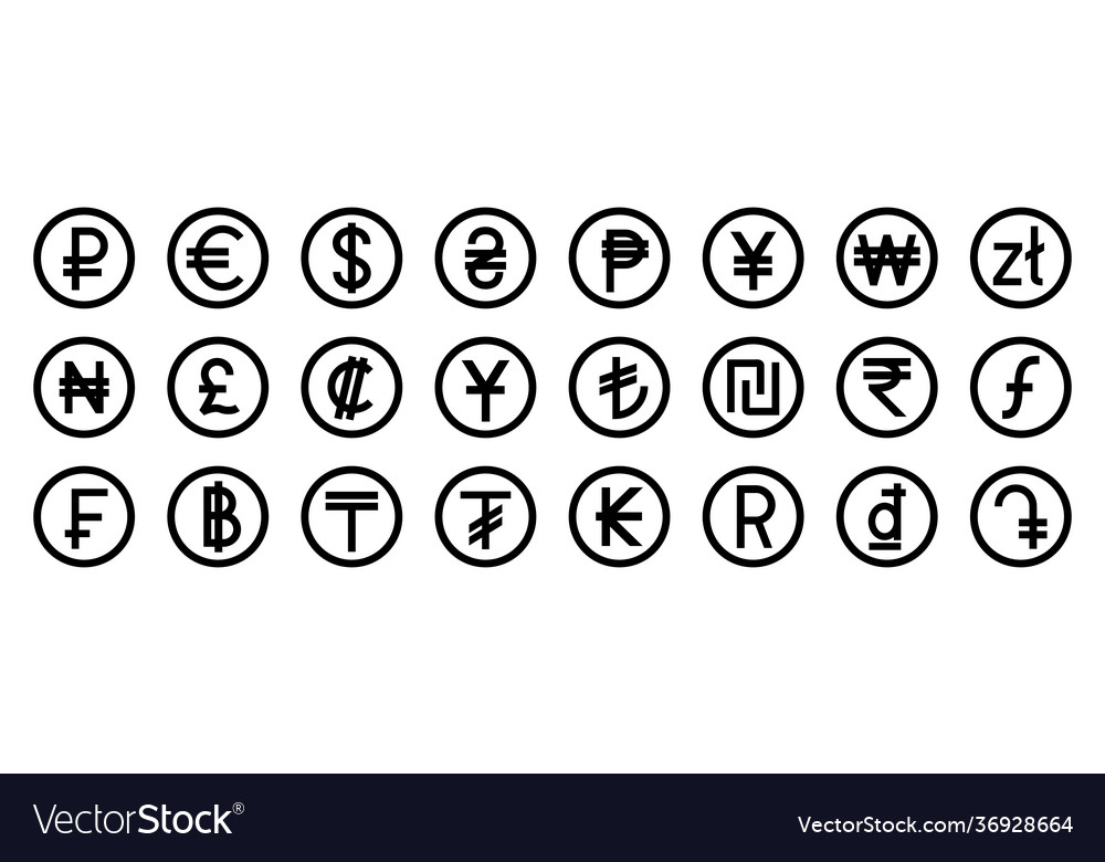 Currency signs different countries set