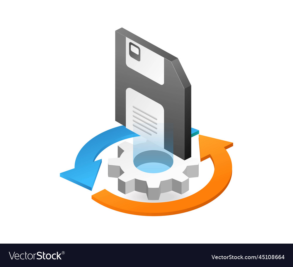 Flat isometric 3d data error recovery process vector image Flat isometric 3d data error recovery process
