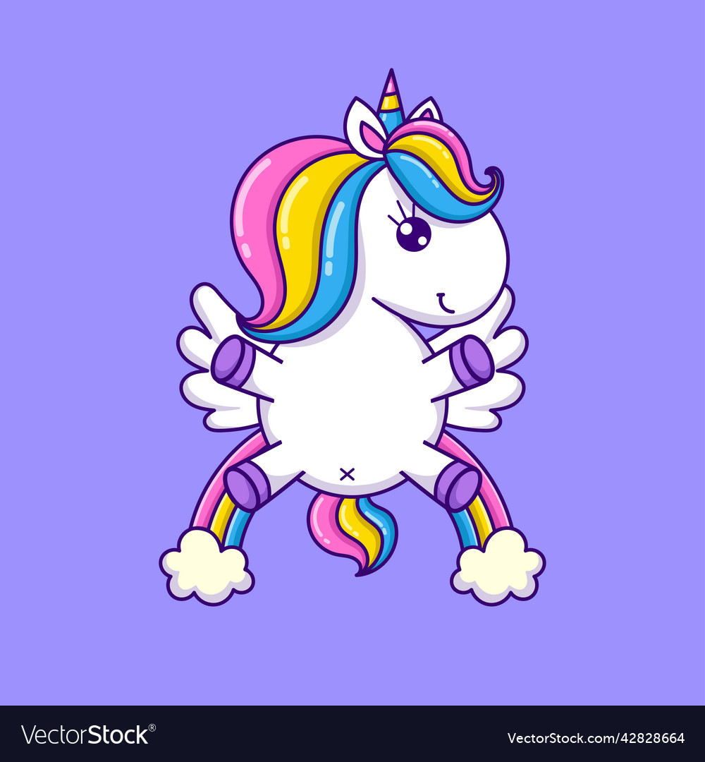 Funny white cartoon unicorn and rainbow Royalty Free Vector