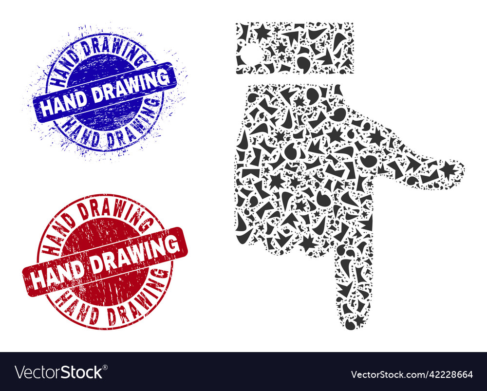 Hand pointer down mosaic of fractions with vector image Hand pointer down mosaic of fractions with