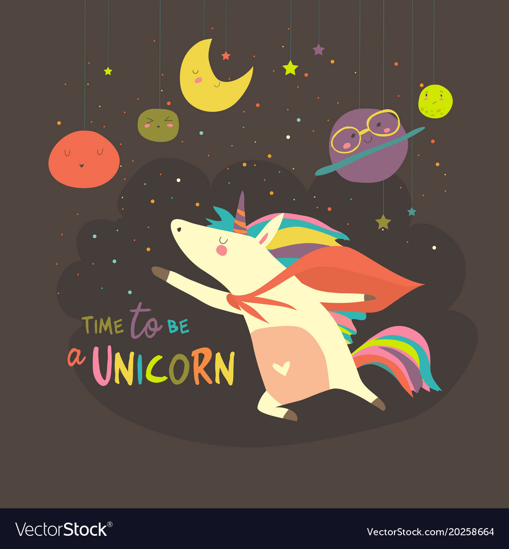 Magic cute unicorn in cartoon style