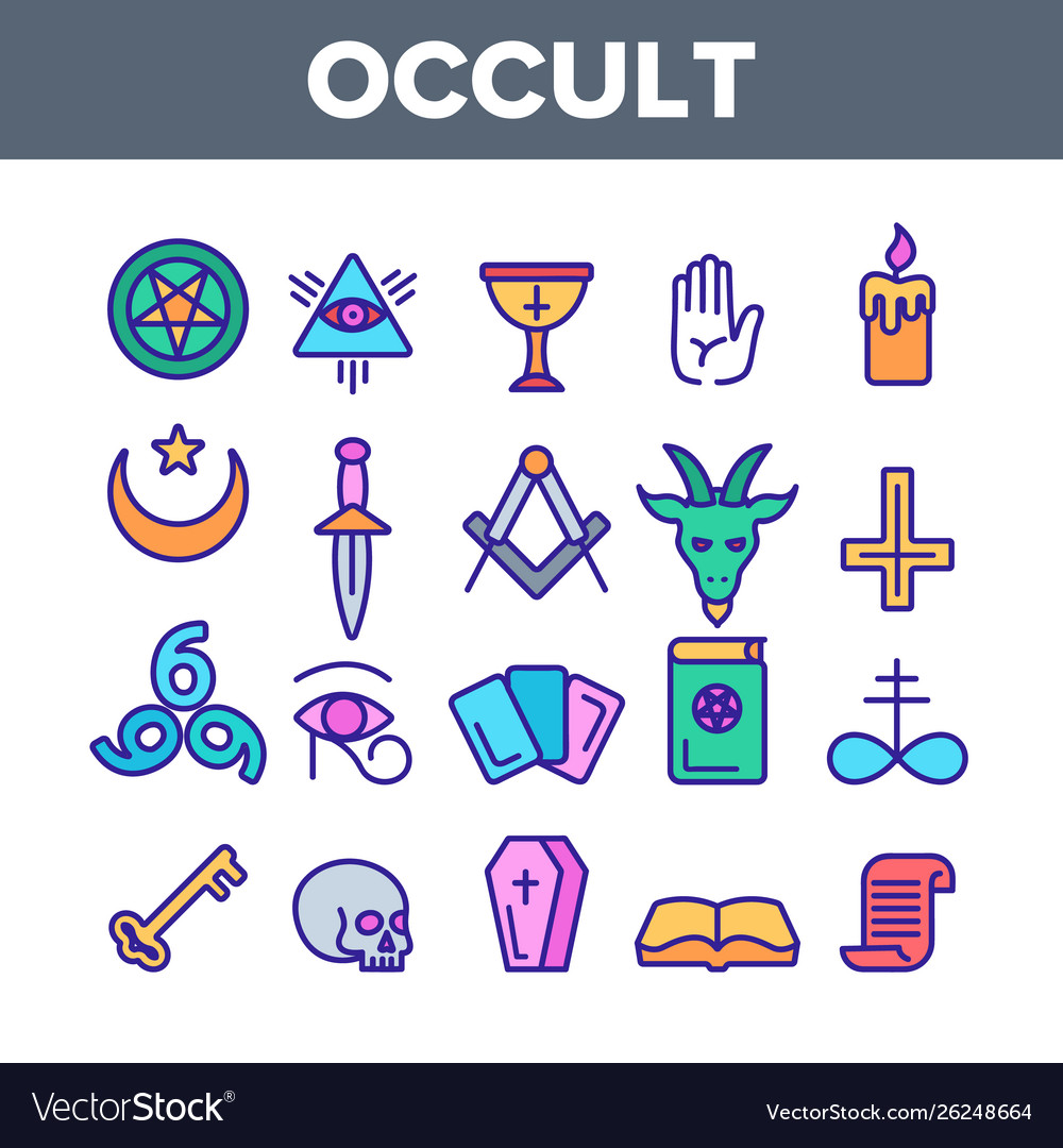 Occult demonic entity imagery linear icons