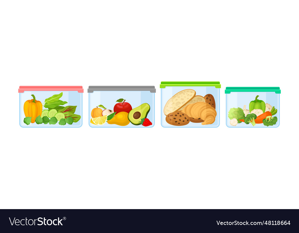 Plastic containers with different food stored