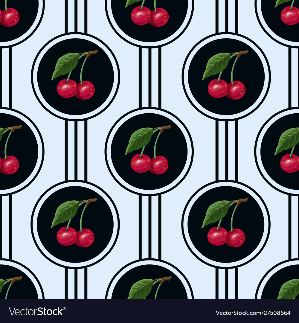 Seamless pattern with cherries in circles vector image Seamless pattern with cherries in circles