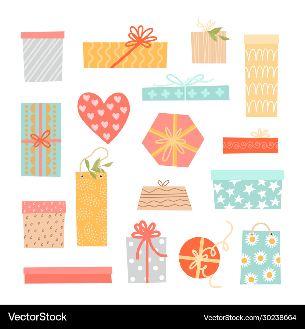 Set gift boxes and packages Royalty Free Vector Image
