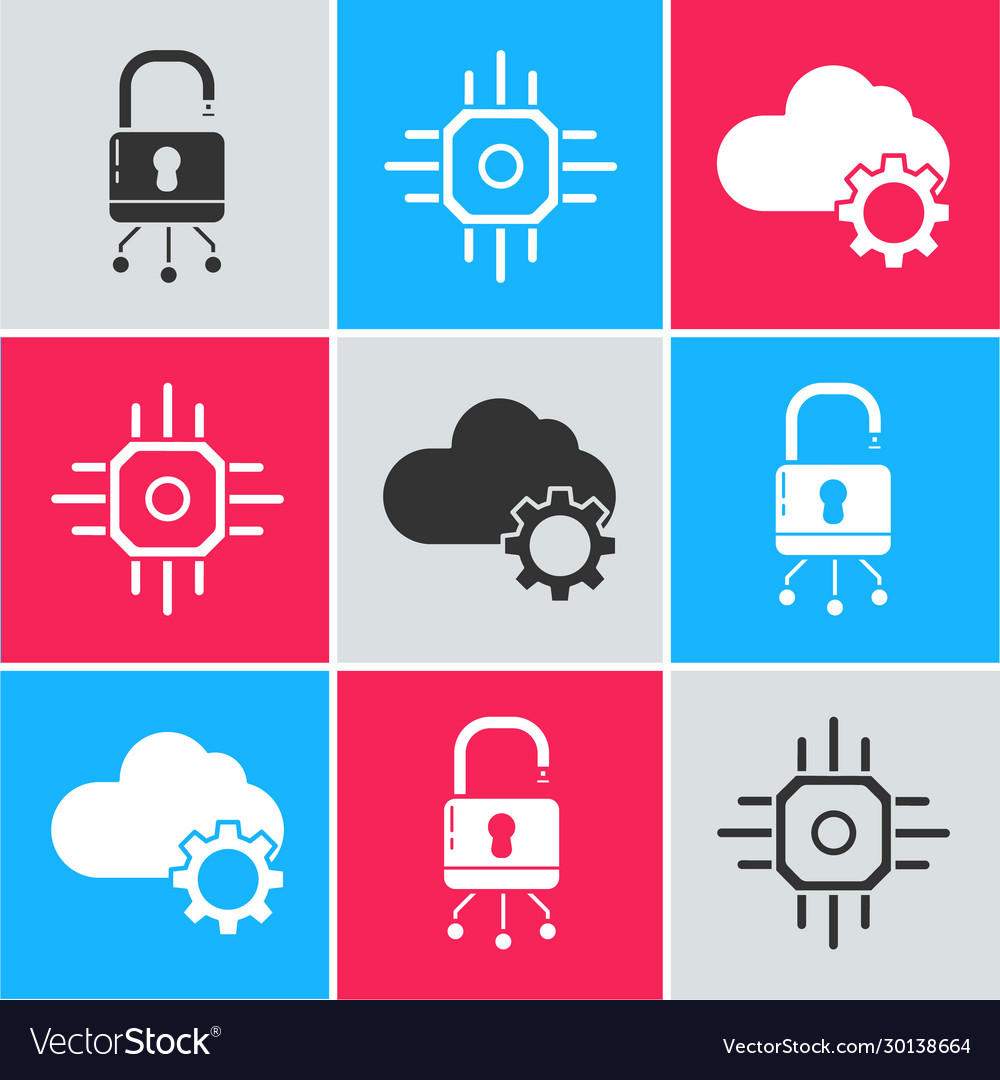 Set lock on digital circuit board processor vector image Set lock on digital circuit board processor