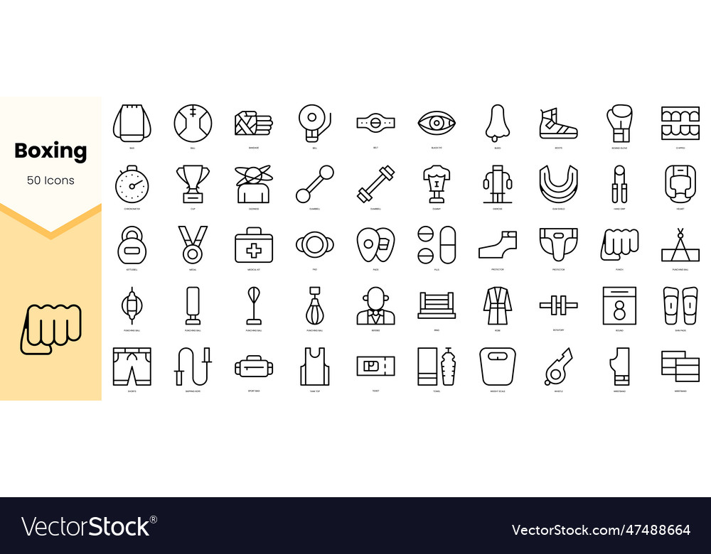 Set of boxing icons simple line art style vector image Set of boxing icons simple line art style