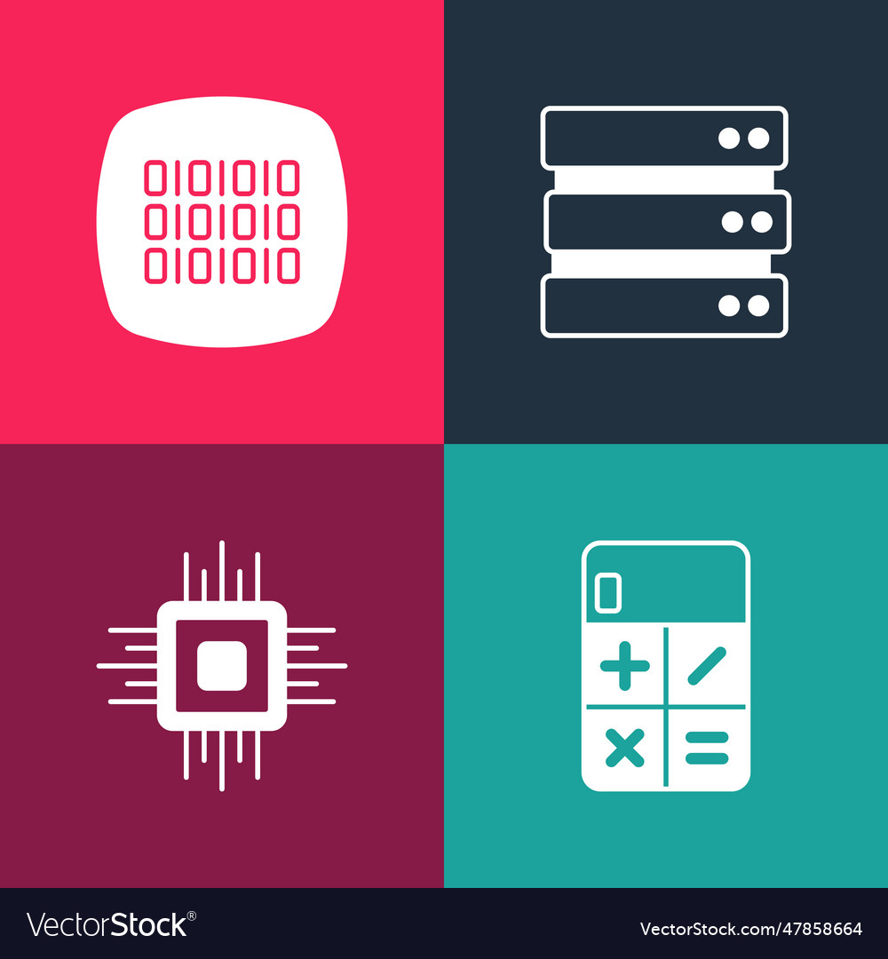 Set pop art calculator processor cpu server vector image Set pop art calculator processor cpu server