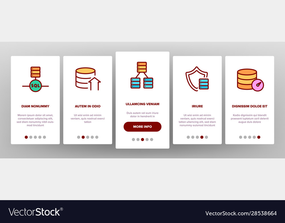 Sql database onboarding icons set vector image Sql database onboarding icons set