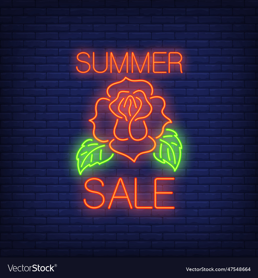 Summer sale neon text and rose