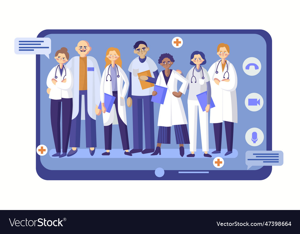 Team of doctors holding online meeting in real