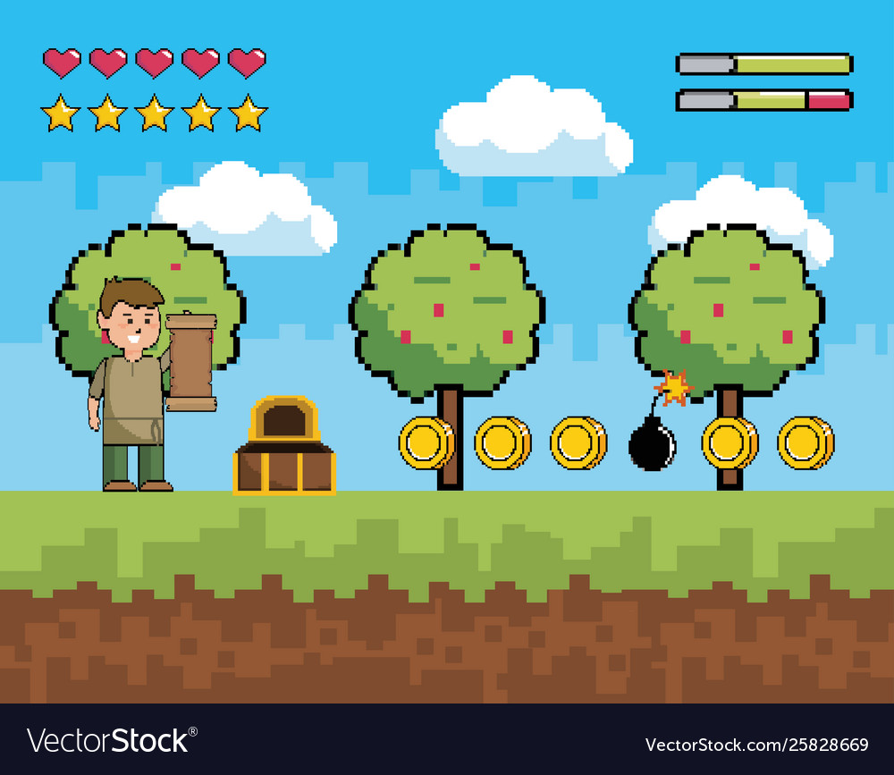 Arcade game world and pixel scene design