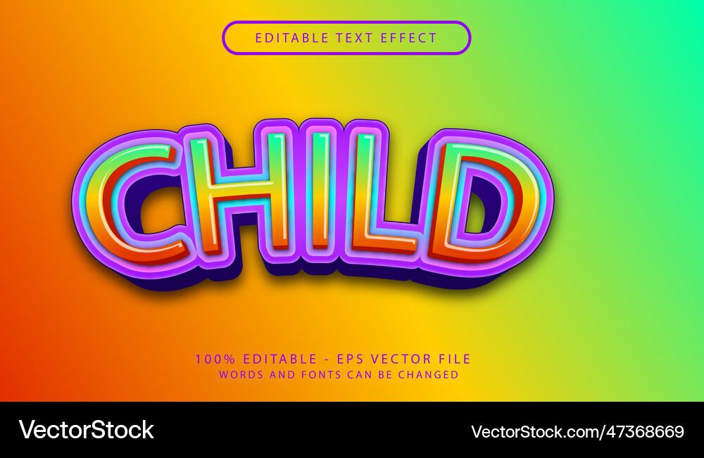 Child 3d text effect and editable Royalty Free Vector Image