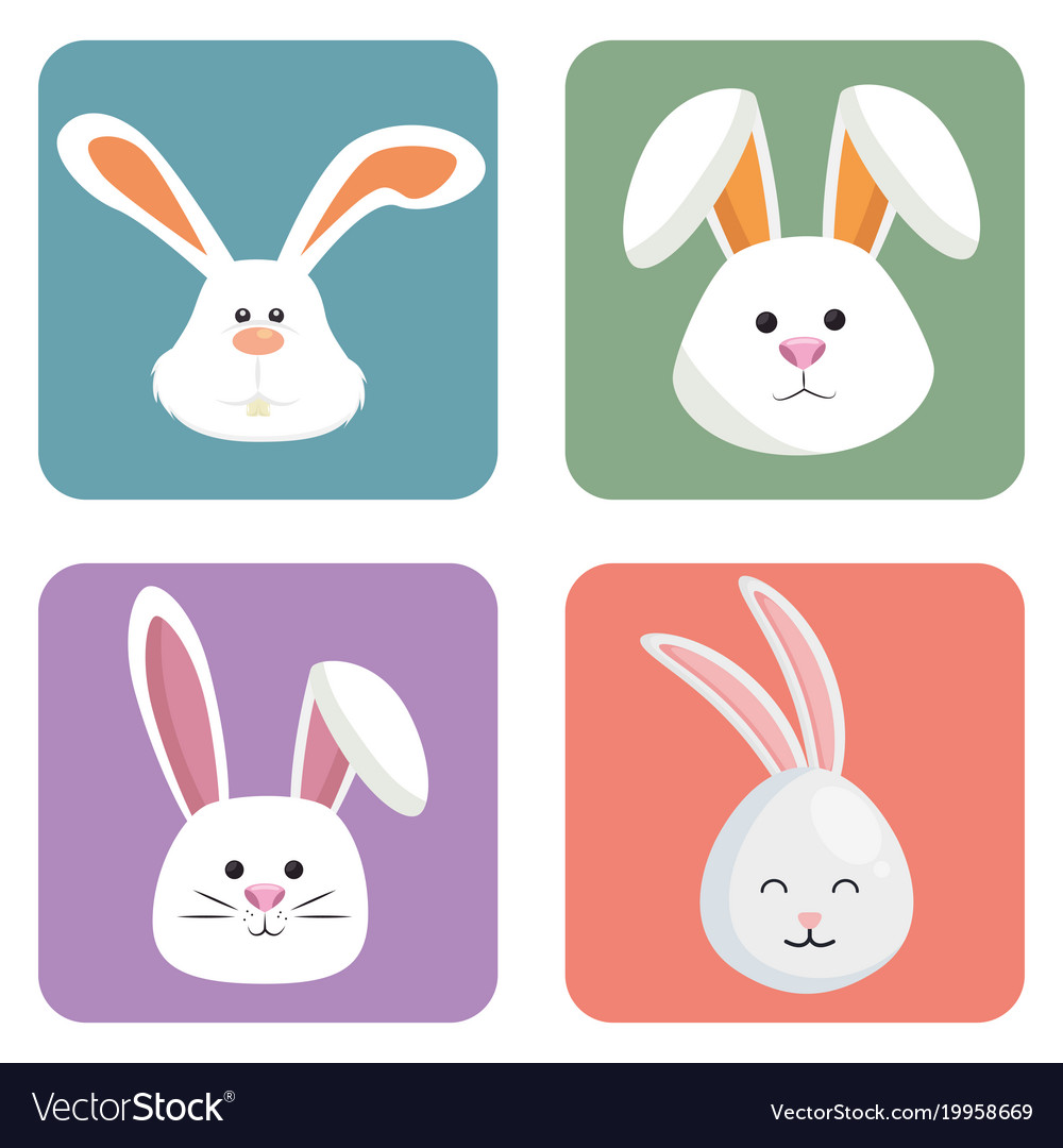 Cute rabbits set heads icons