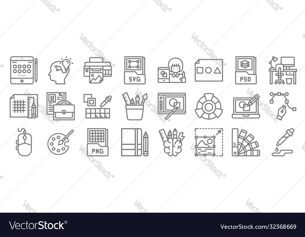 Graphic design line icons linear set quality vector image Graphic design line icons linear set quality