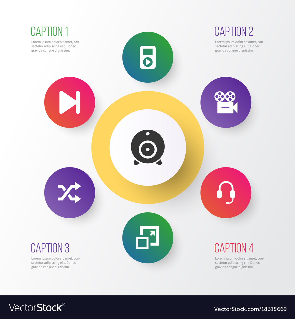 Media icons set collection of finish randomize