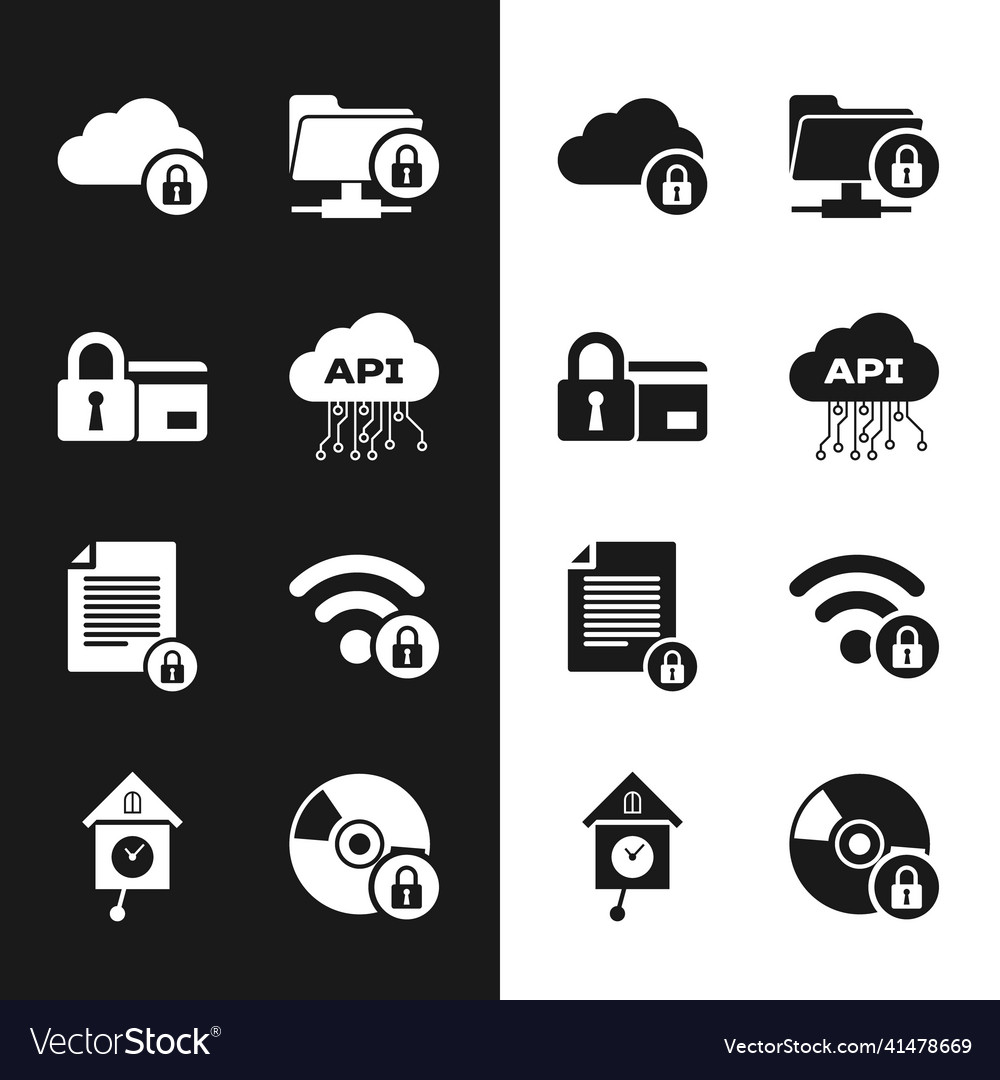 Set cloud api interface credit card with lock vector image Set cloud api interface credit card with lock