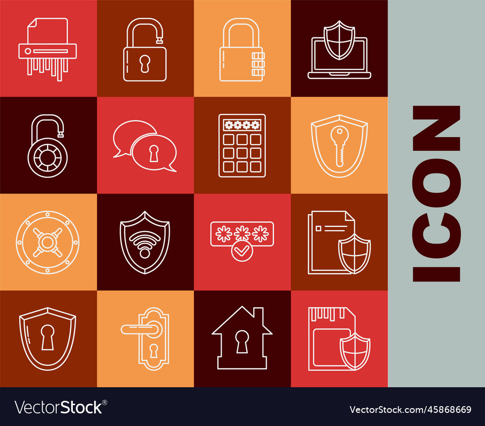Set line sd card and shield with key safe vector image Set line sd card and shield with key safe