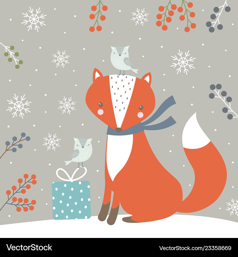 Winter background with fox Royalty Free Vector Image