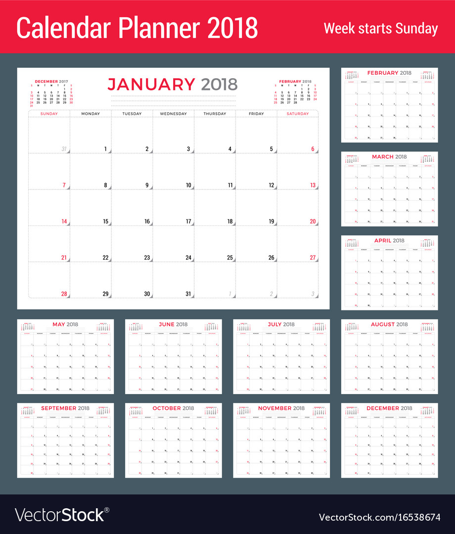 Calendar planner for 2018 year design template Vector Image