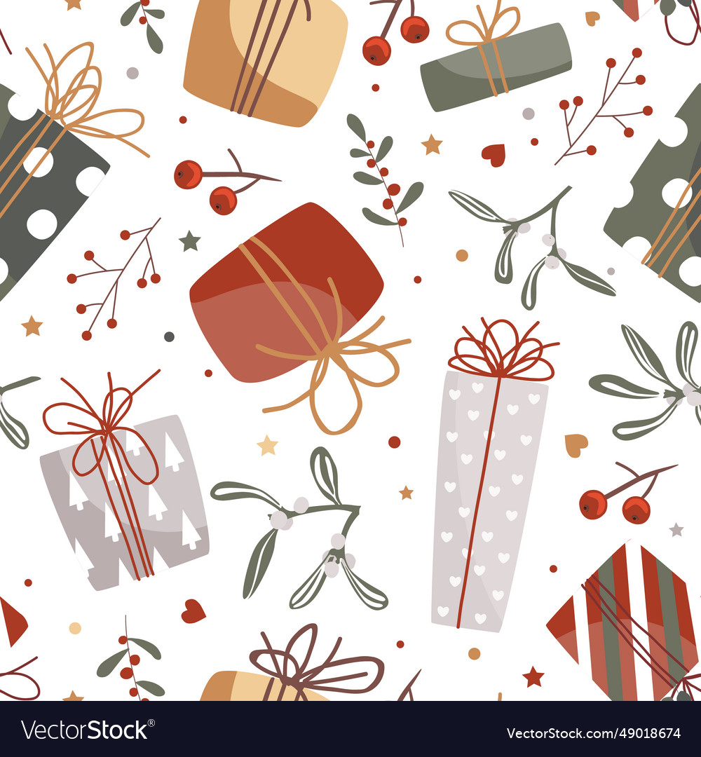 Christmas gift boxes pattern in retro style Vector Image