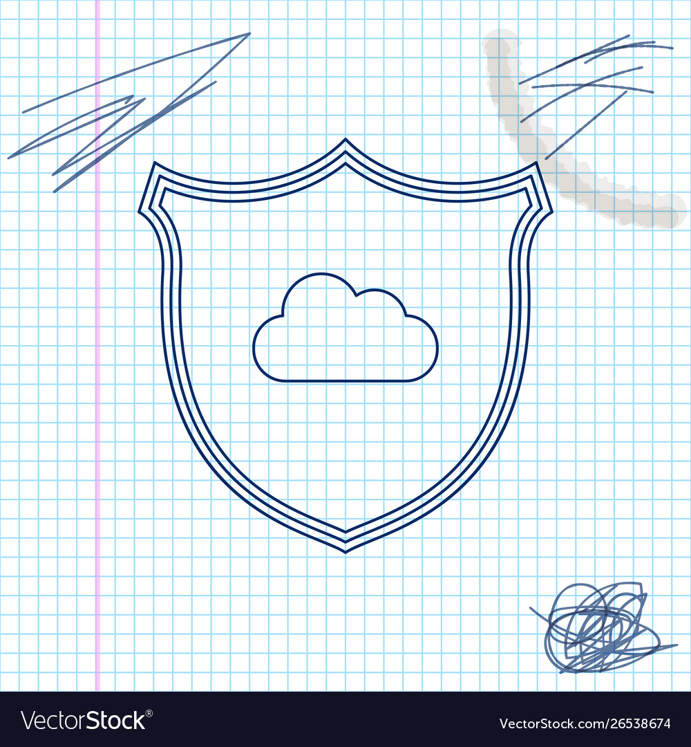 Cloud and shield with check mark line sketch icon vector image Cloud and shield with check mark line sketch icon