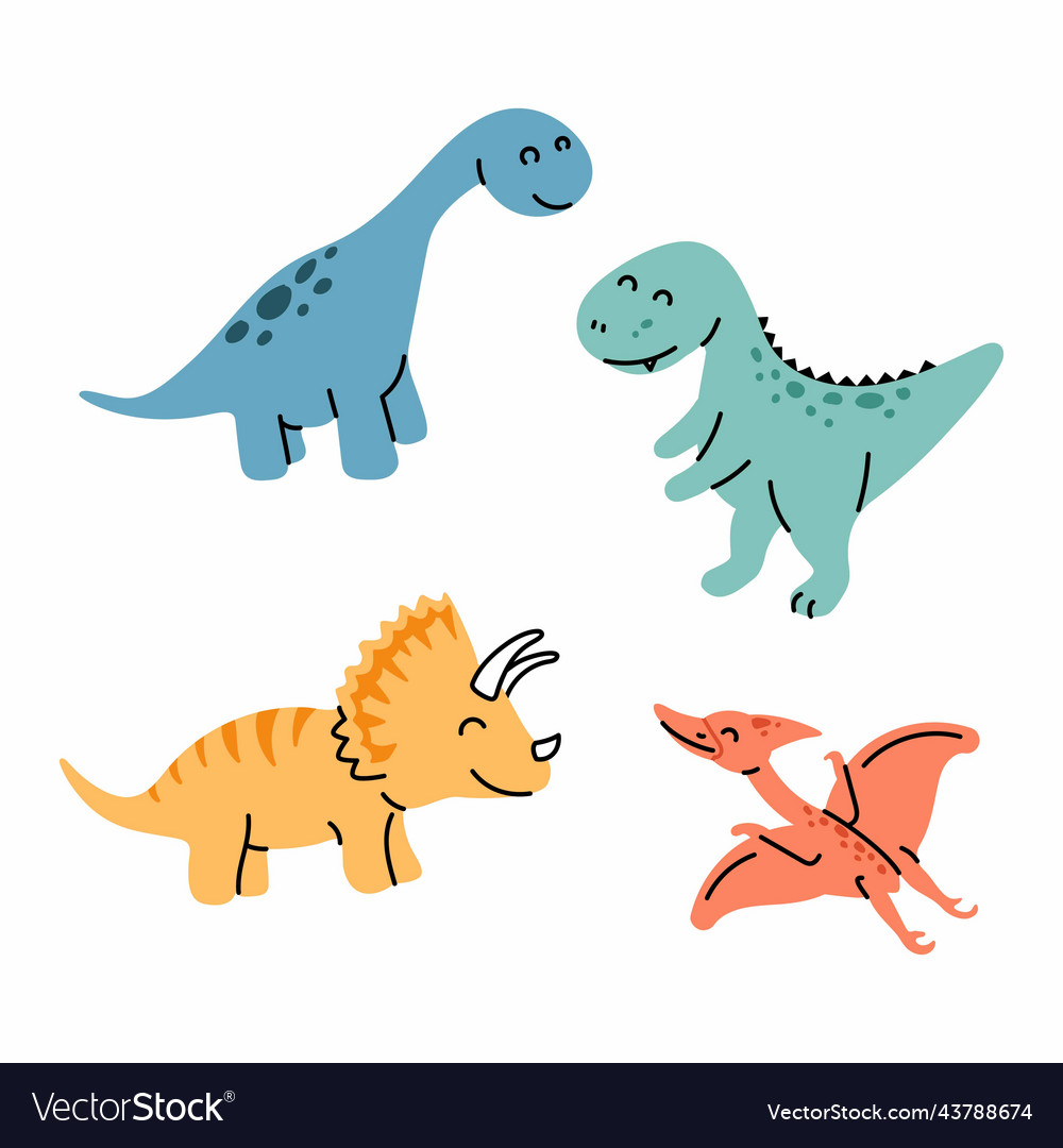 Cute dinosaurs doodles set scandinavian vector image Cute dinosaurs doodles set scandinavian