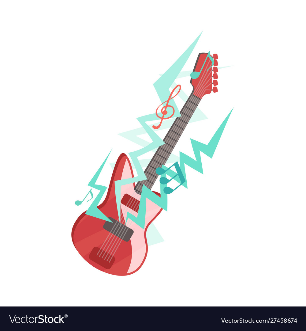 Electric guitar and musical notes isolated