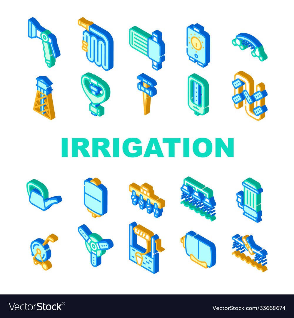 Irrigation system collection icons set isolated vector image Irrigation system collection icons set isolated
