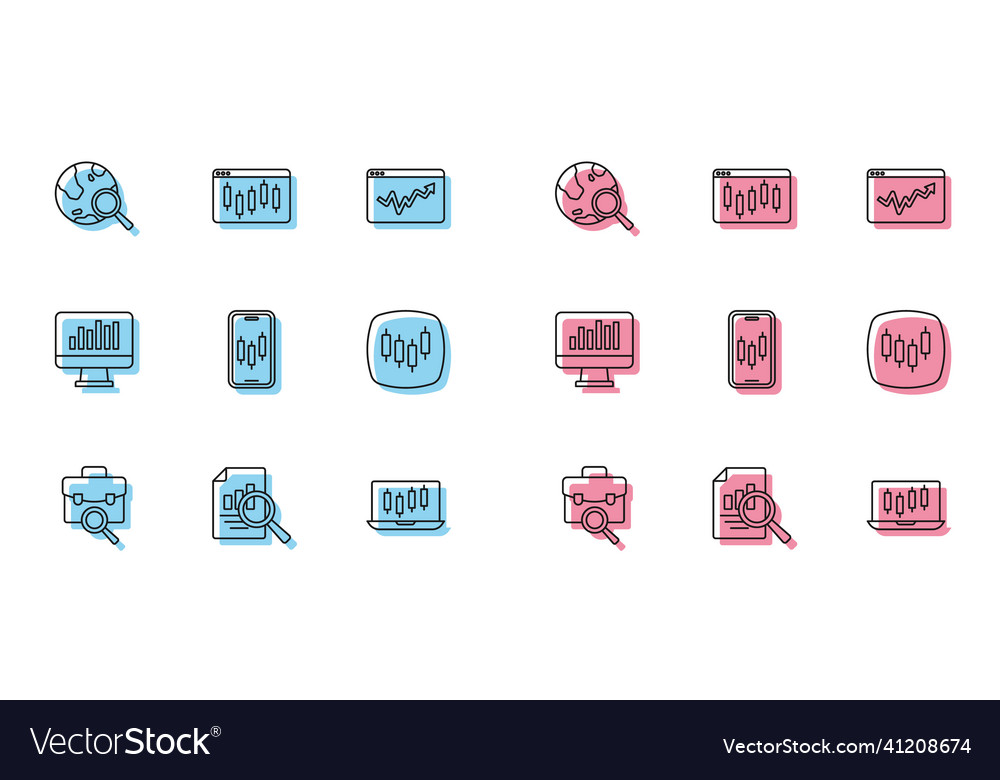 Suchdokument für Zeilenarbeit mit Diagrammdiagramm festlegen vector image Suchdokument für Zeilenarbeit mit Diagrammdiagramm festlegen