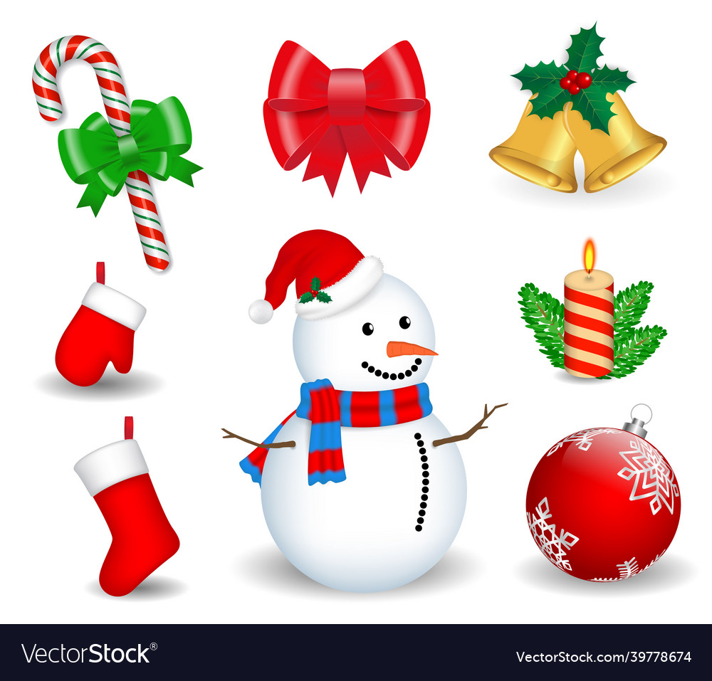 Set of realistic decorative christmas isolated