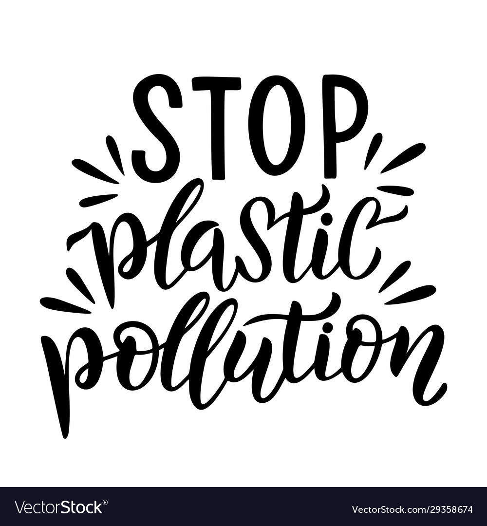 Stop plastic pollution lettering card Royalty Free Vector