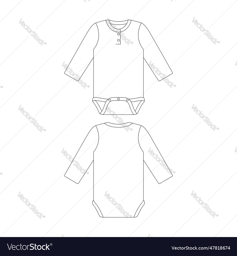 Template long sleeve baby onesie with button flat Vector Image