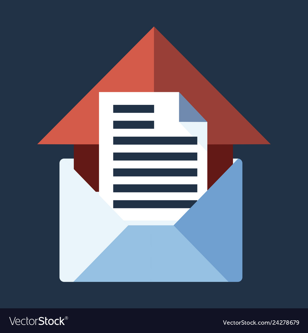 Blue flat icon open envelope and message object vector image Blue flat icon open envelope and message object