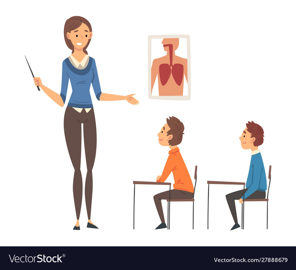 Female teacher teaching students in classroom Vector Image