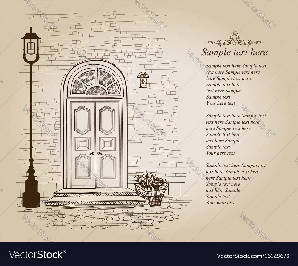 Front Door Vintage Background Old House Entrance Vector Image