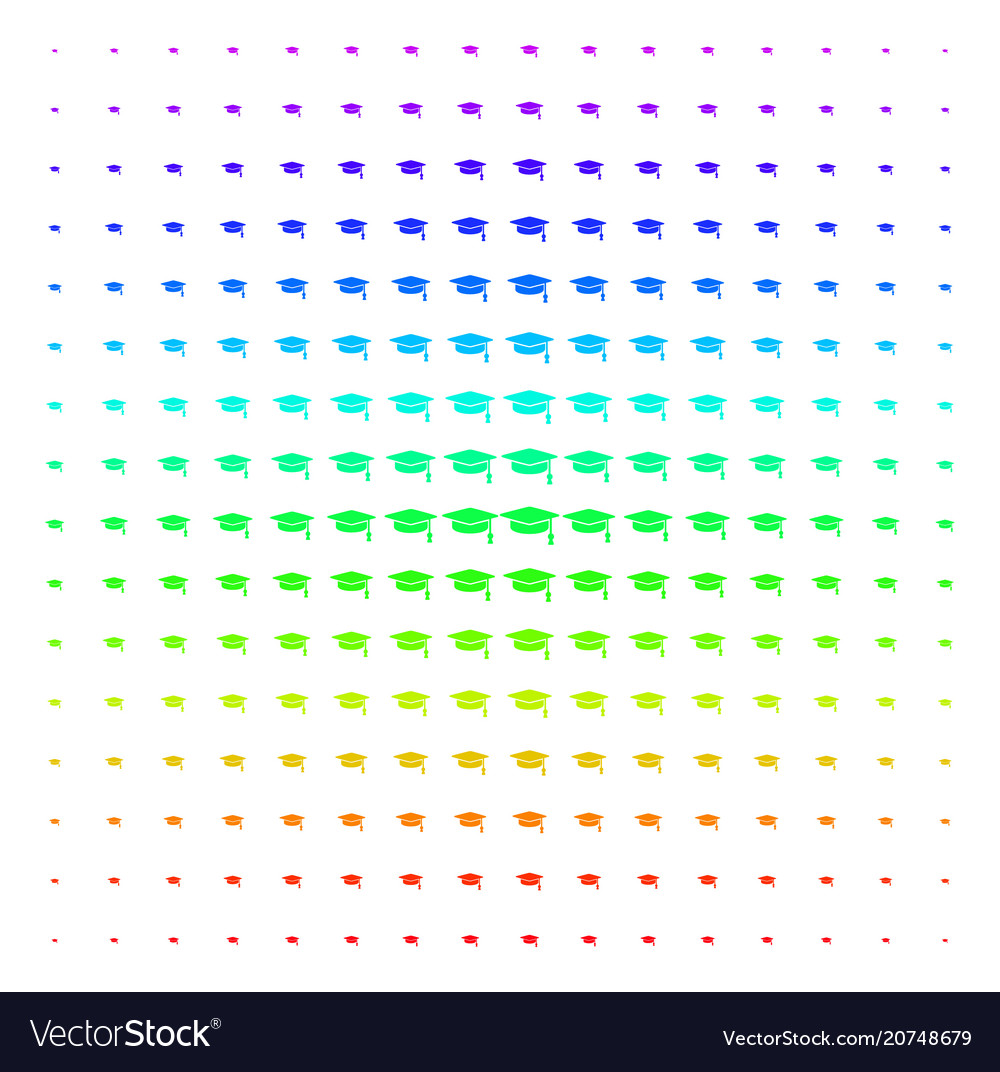 Graduation cap shape halftone spectrum effect vector image Graduation cap shape halftone spectrum effect
