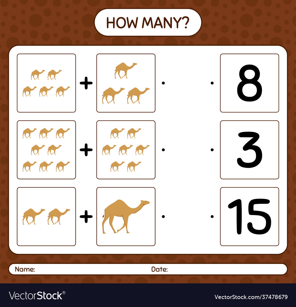 How many counting game with camel worksheet vector image How many counting game with camel worksheet