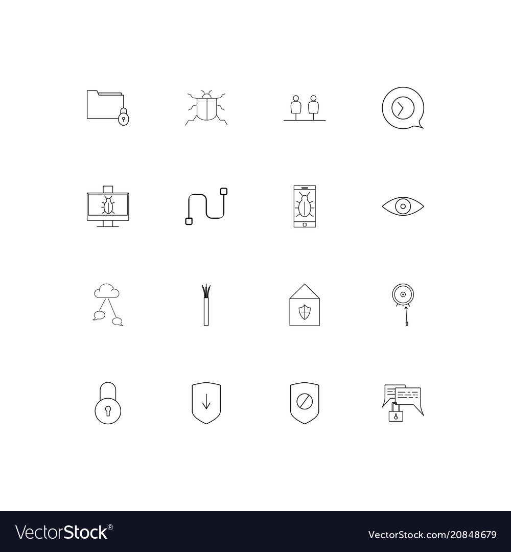 Internet security linear thin icons set outlined