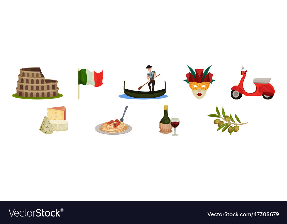 Italy travel elements with colosseum gondola Vector Image