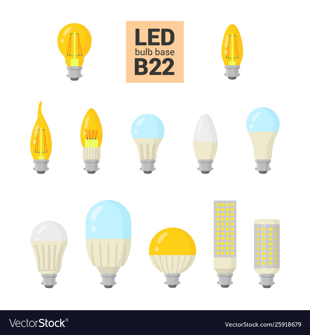 Led Light B22 Bulbs Colorful Icon Set Royalty Free Vector