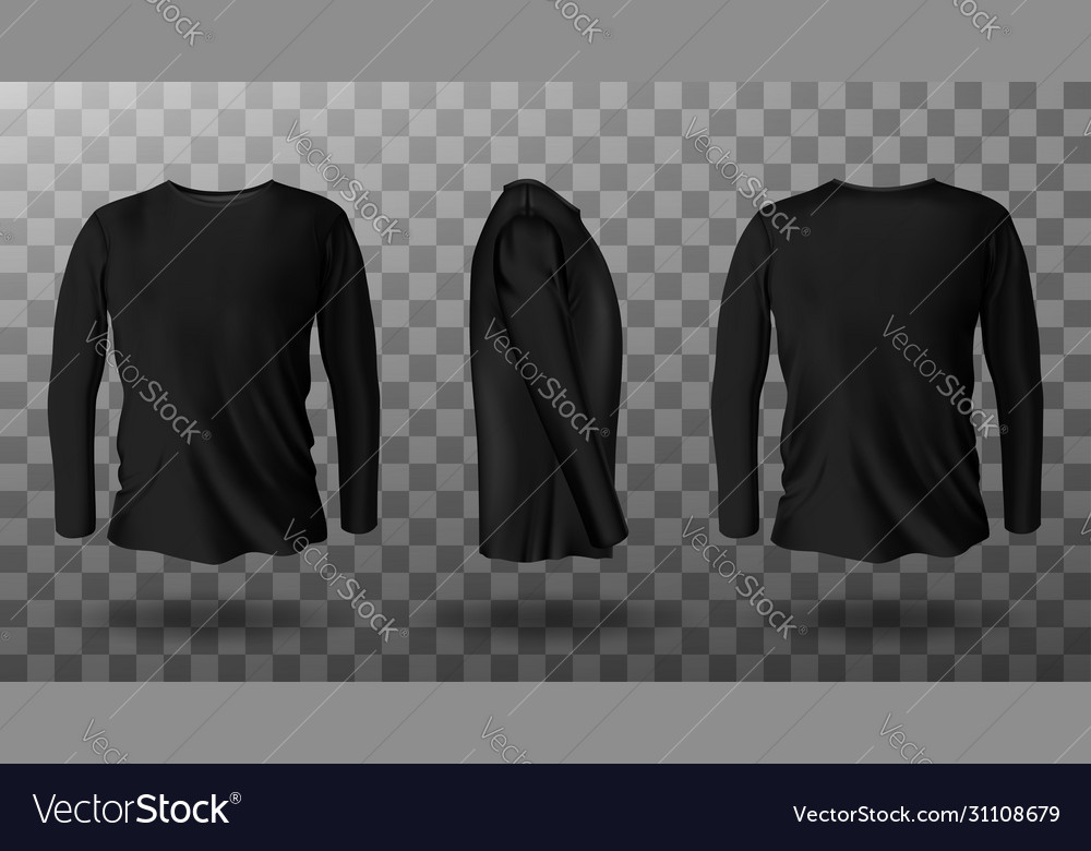 Realistic mockup black long sleeve t-shirt Vector Image