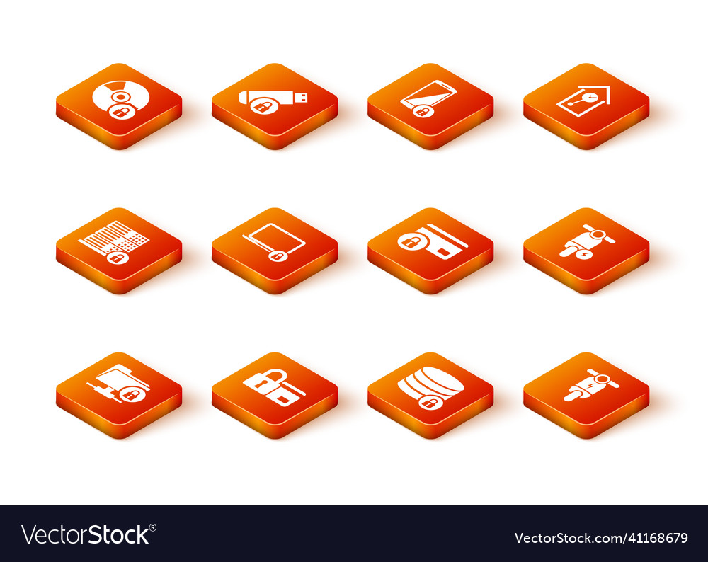 Set ftp folder and lock credit card with server vector image Set ftp folder and lock credit card with server