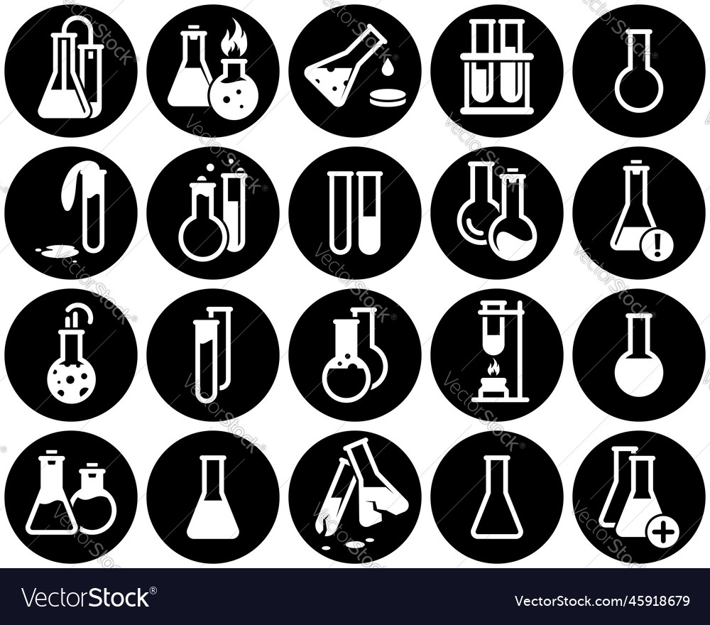 Set of simple icons on a theme flask laboratory