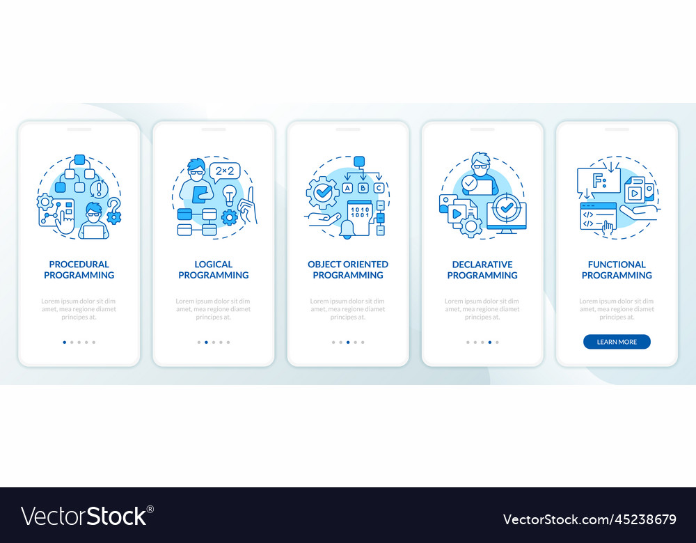 Types of programming paradigms blue onboarding Vector Image Types of programming paradigms blue onboarding